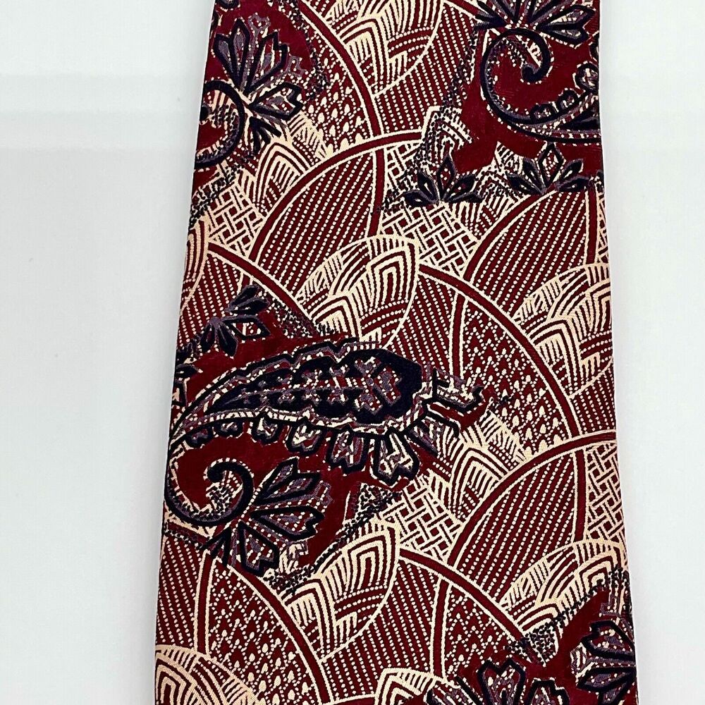 NEW Vintage Fumagalli’s Pure Silk Tie Black Burgundy Paisley Made in Spain NWT